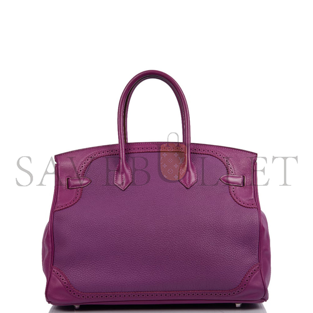 HERMÈS BIRKIN 35 SWIFT AND TOGO LACE SERIES ANEMONE PURPLE SILVER BUCKLE H082650CK06 (35*28*18cm)